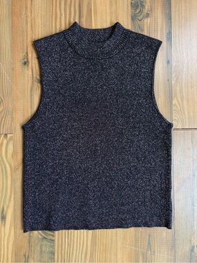 House of Harlow Sleeveless Mock Neck Knit Top Black Metallic Blend Sz M